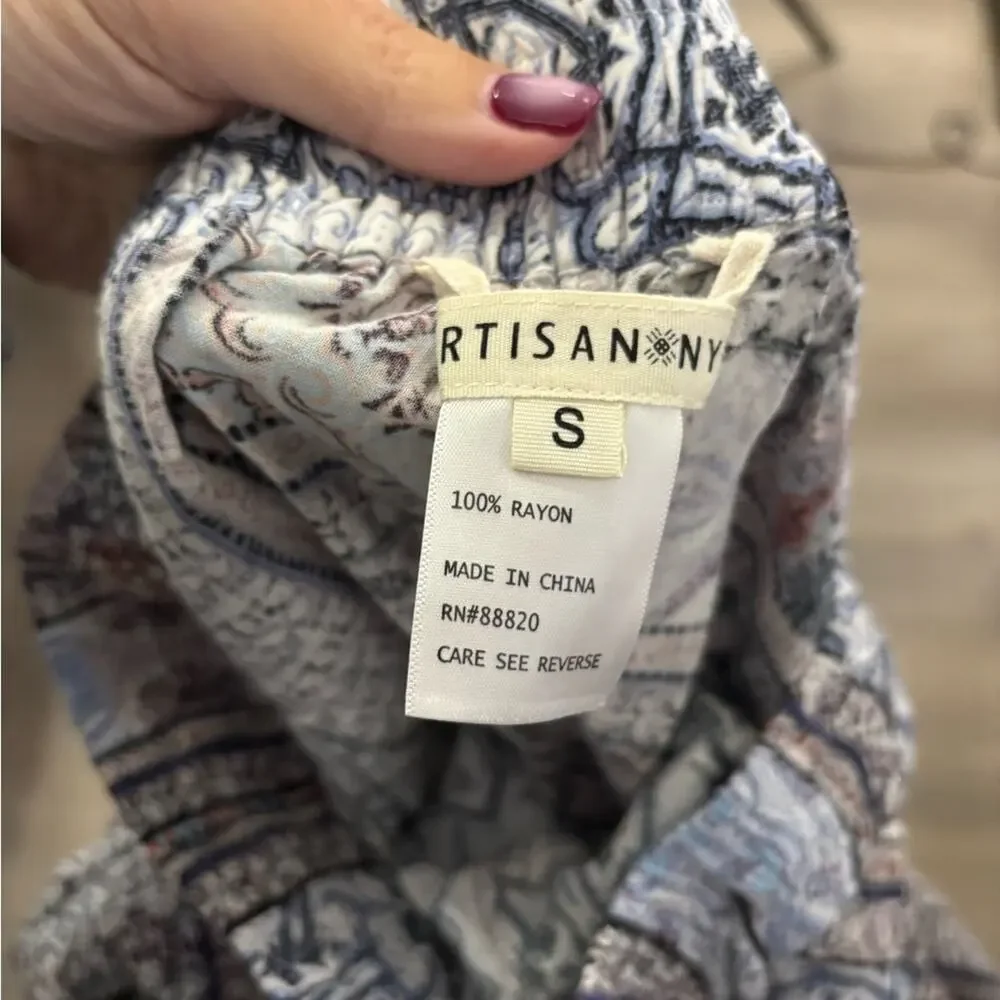 Artisan NY Blue Gray Patchwork Print Drawstring Pants Small